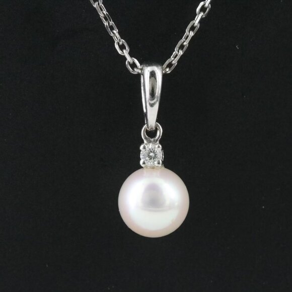 Mikimoto 18K Cultured Pearl and Diamond Pendant Necklace - Picture 1 of 6